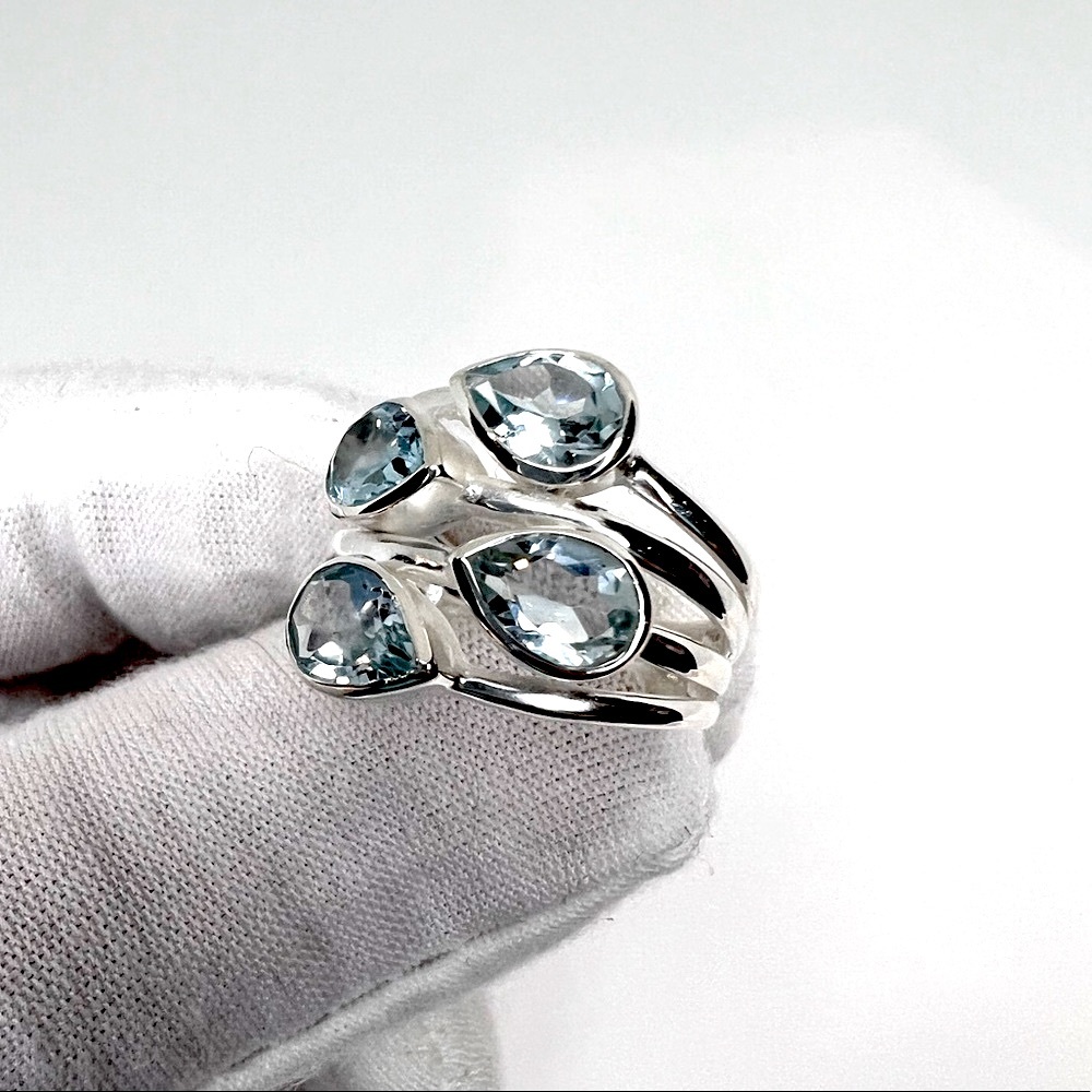 Genuine Blue Topaz .925 Sterling Silver Ring - Picture 4 of 16